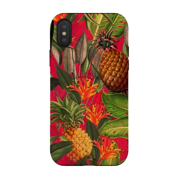 iPhone Xs / X StrongFit Red Tropical Pineapple Jungle Garden by  Utart