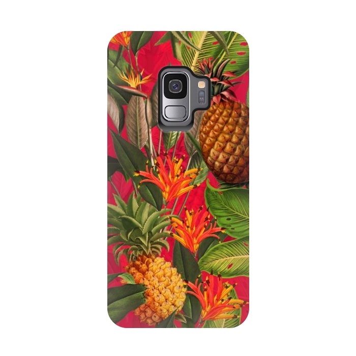 Galaxy S9 StrongFit Red Tropical Pineapple Jungle Garden by  Utart