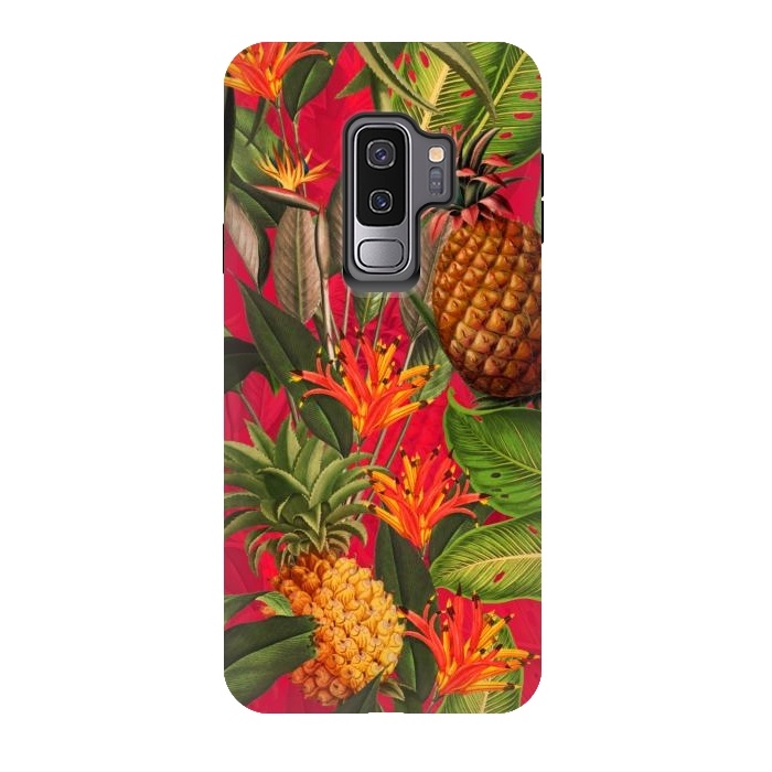 Galaxy S9 plus StrongFit Red Tropical Pineapple Jungle Garden by  Utart
