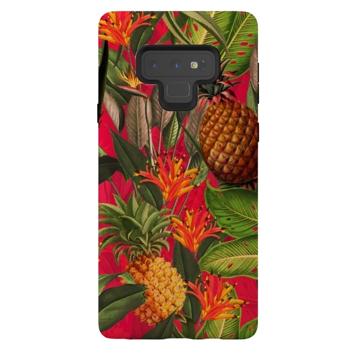 Galaxy Note 9 StrongFit Red Tropical Pineapple Jungle Garden by  Utart