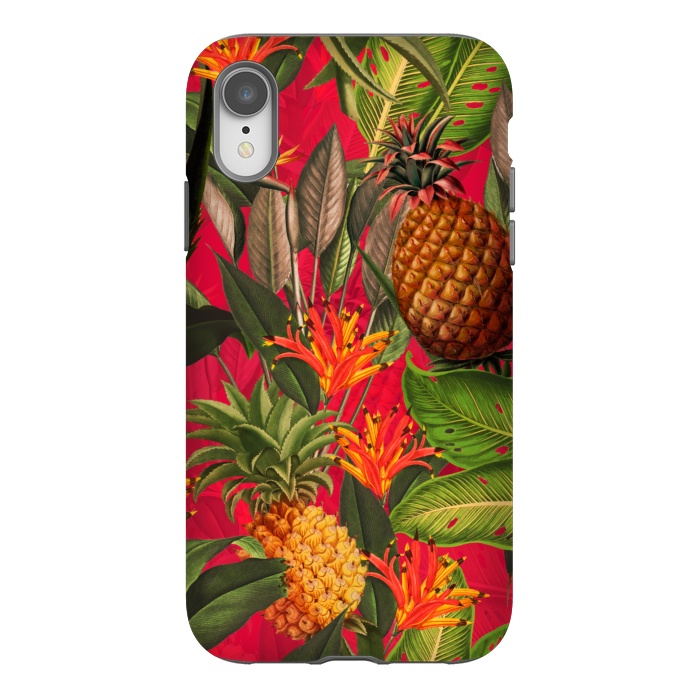 iPhone Xr StrongFit Red Tropical Pineapple Jungle Garden by  Utart
