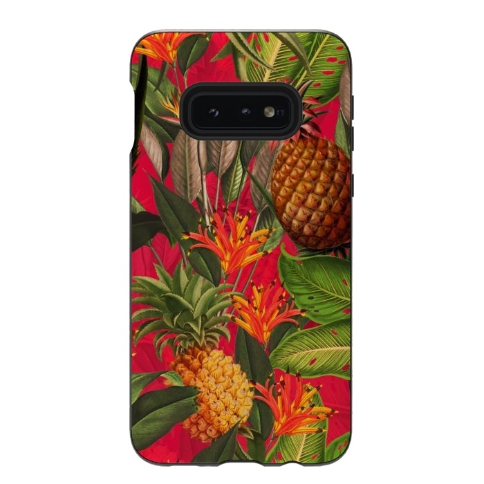 Galaxy S10e StrongFit Red Tropical Pineapple Jungle Garden by  Utart