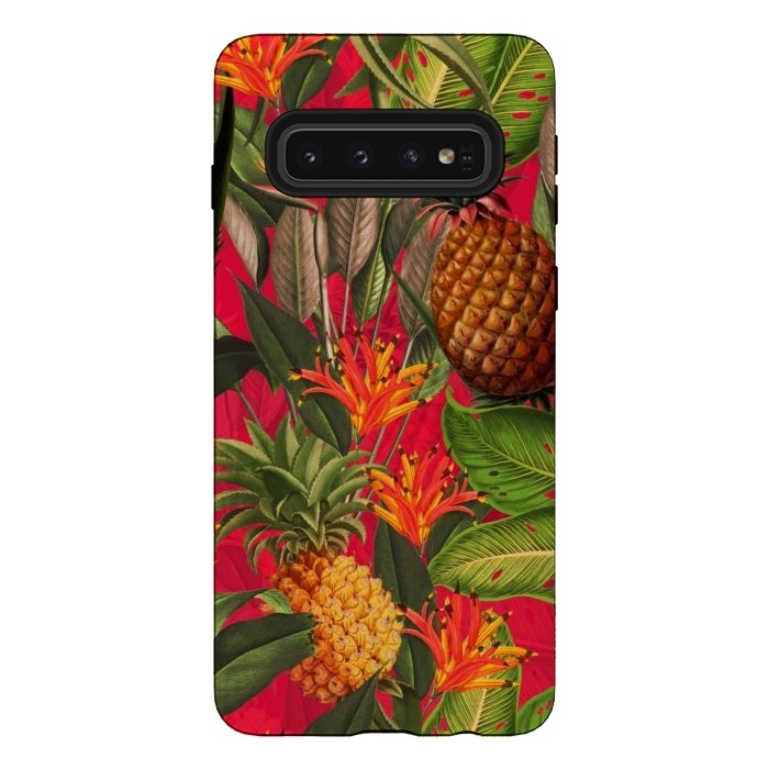 Galaxy S10 StrongFit Red Tropical Pineapple Jungle Garden by  Utart