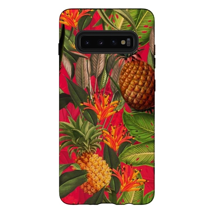 Galaxy S10 plus StrongFit Red Tropical Pineapple Jungle Garden by  Utart