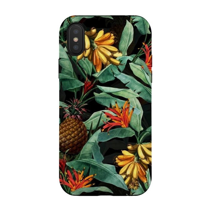 iPhone Xs / X StrongFit Black Banana and Pinapple Jungle Garden by  Utart