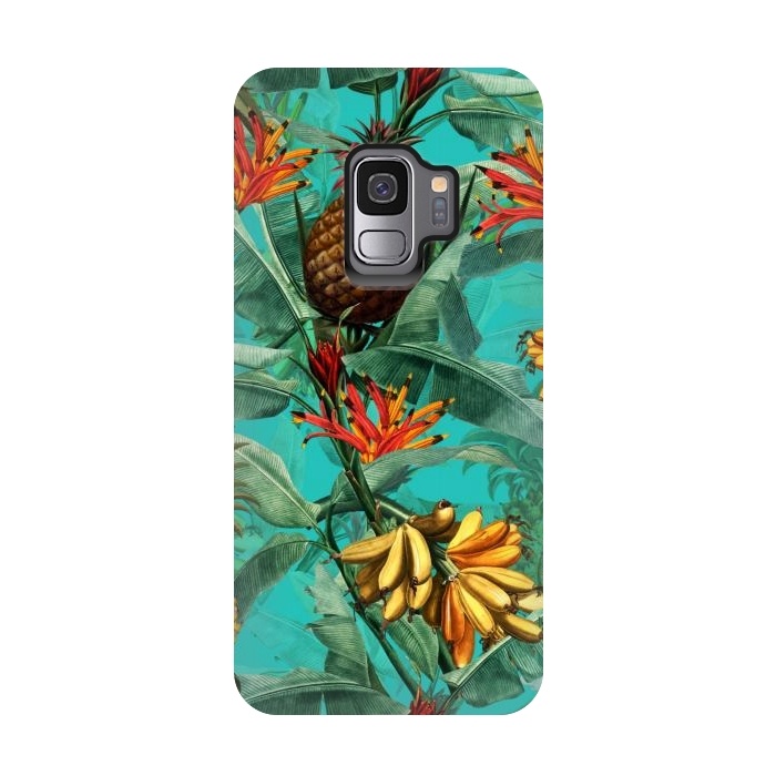 Galaxy S9 StrongFit Teal Banana and Pinapple Jungle Garden by  Utart