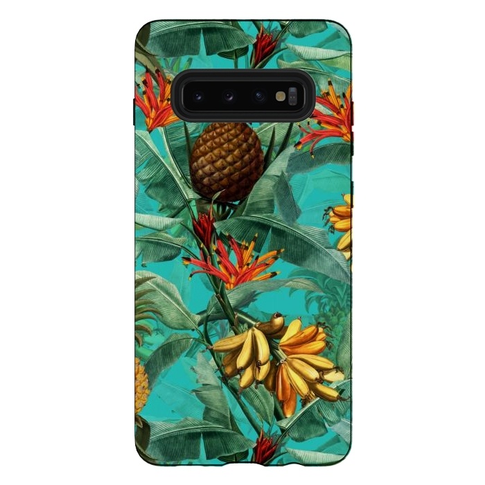 Galaxy S10 plus StrongFit Teal Banana and Pinapple Jungle Garden by  Utart