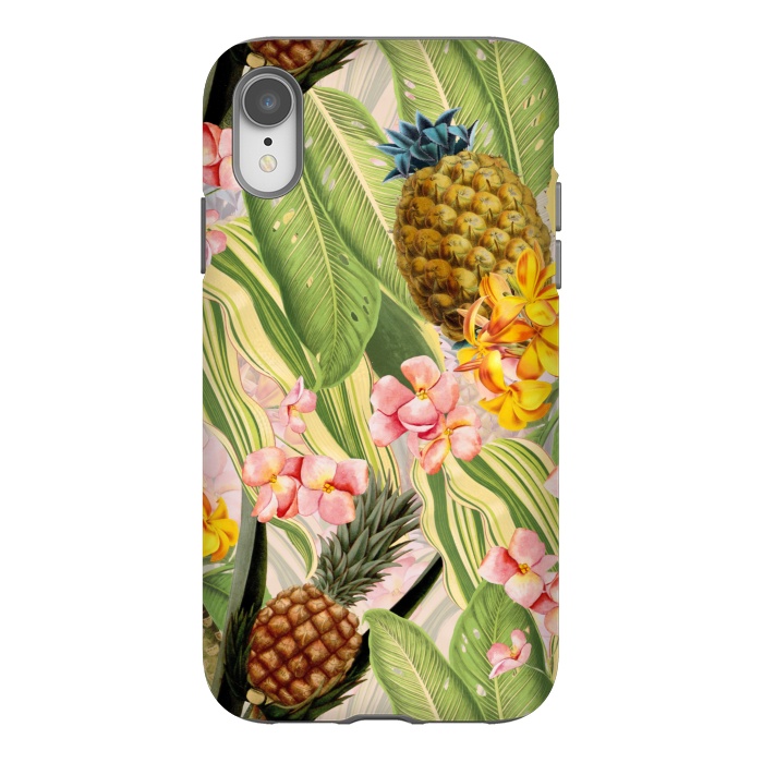 iPhone Xr StrongFit Gold and pink Banana and Pinapple Jungle Garden by  Utart