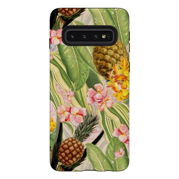 Galaxy S10 StrongFit Gold and pink Banana and Pinapple Jungle Garden by  Utart