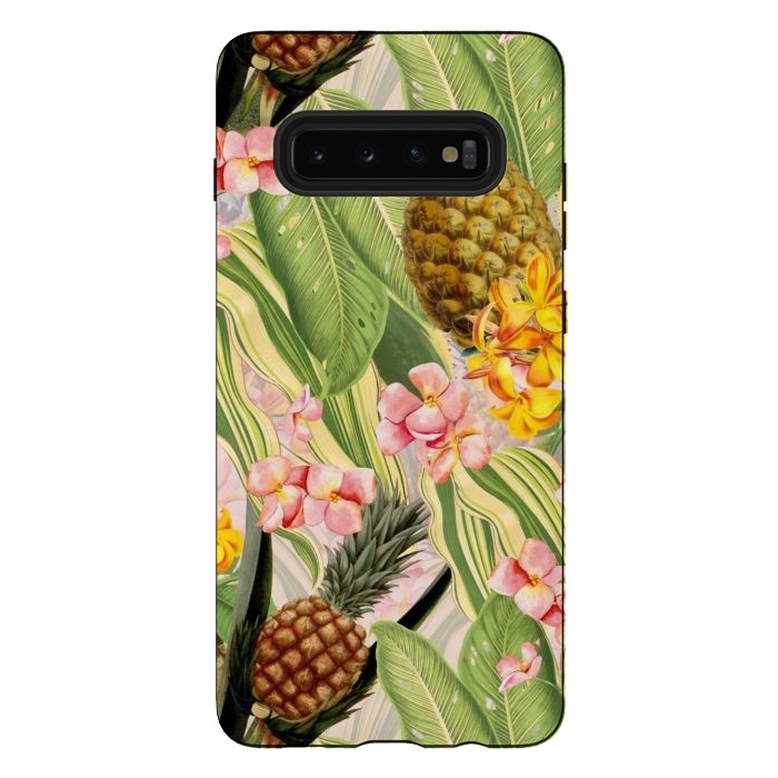 Galaxy S10 plus StrongFit Gold and pink Banana and Pinapple Jungle Garden by  Utart