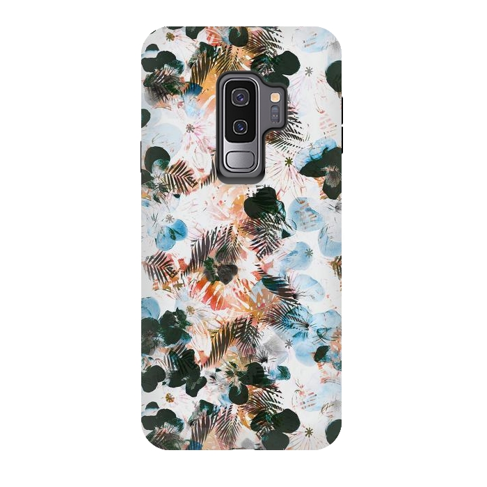 Galaxy S9 plus StrongFit Ink pansy petals and foliage pattern by Oana 