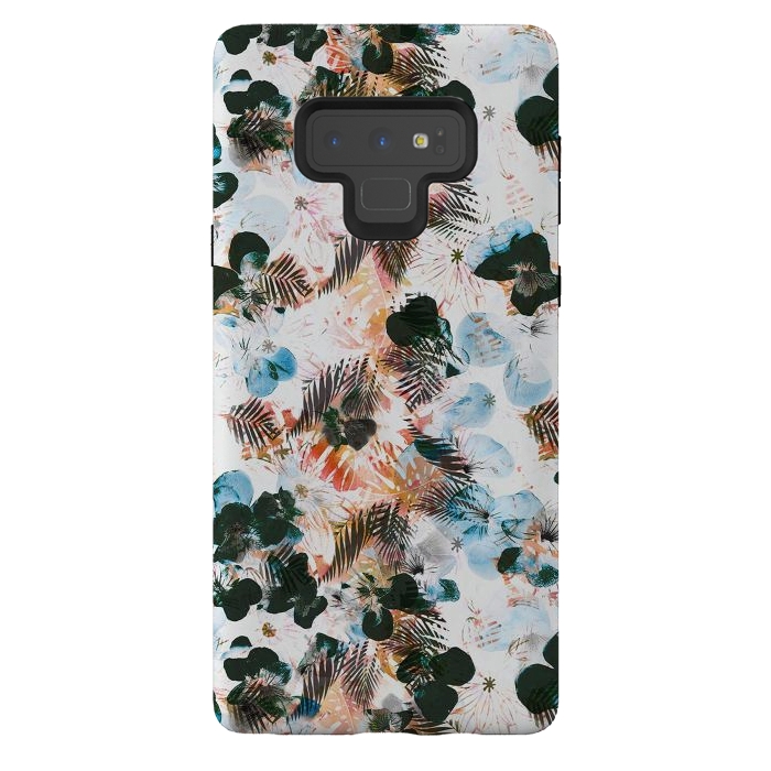 Galaxy Note 9 StrongFit Ink pansy petals and foliage pattern by Oana 