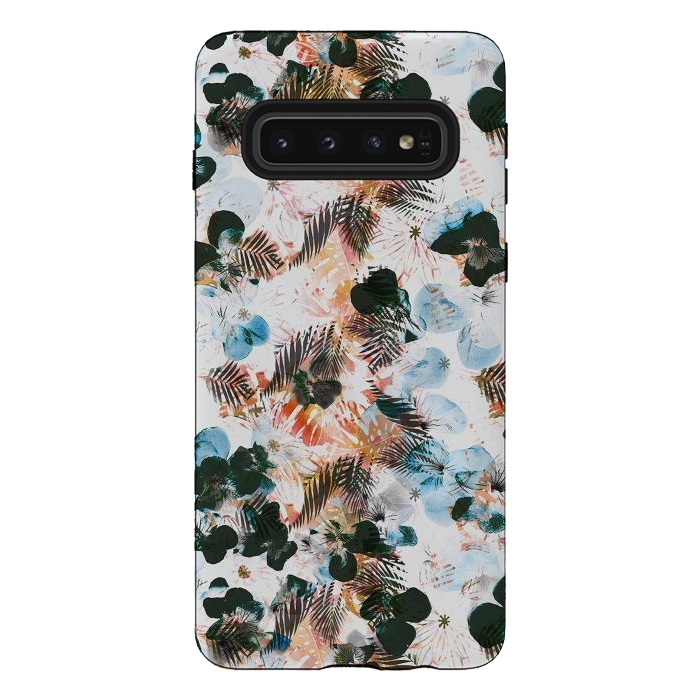 Galaxy S10 StrongFit Ink pansy petals and foliage pattern by Oana 