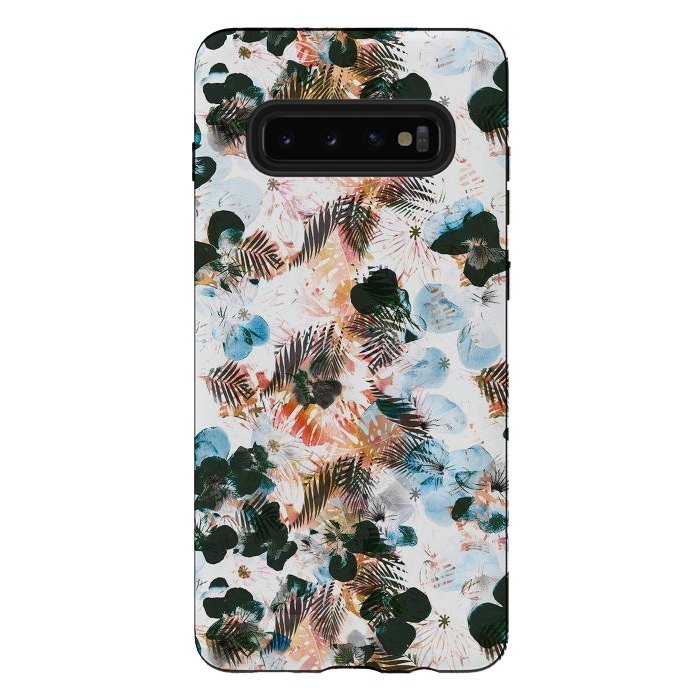 Galaxy S10 plus StrongFit Ink pansy petals and foliage pattern by Oana 