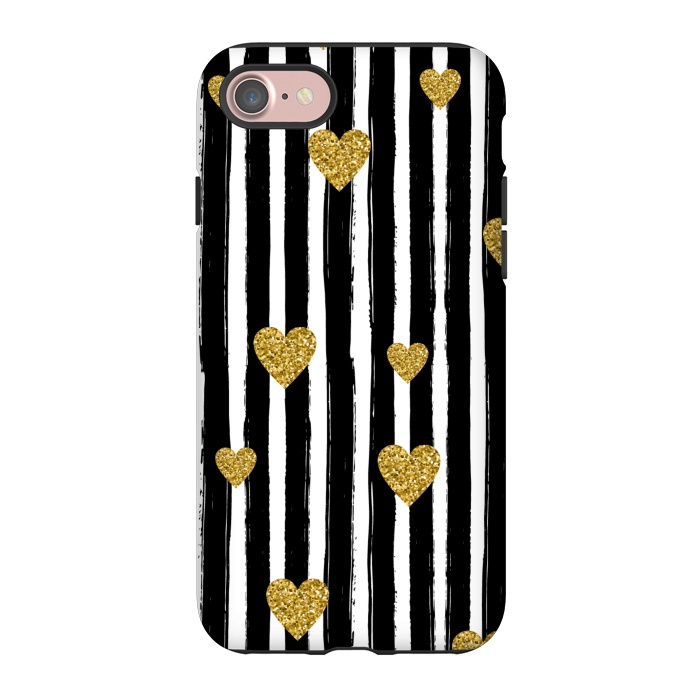 iPhone 7 StrongFit BLACK STRIPES WITH HEARTS by MALLIKA