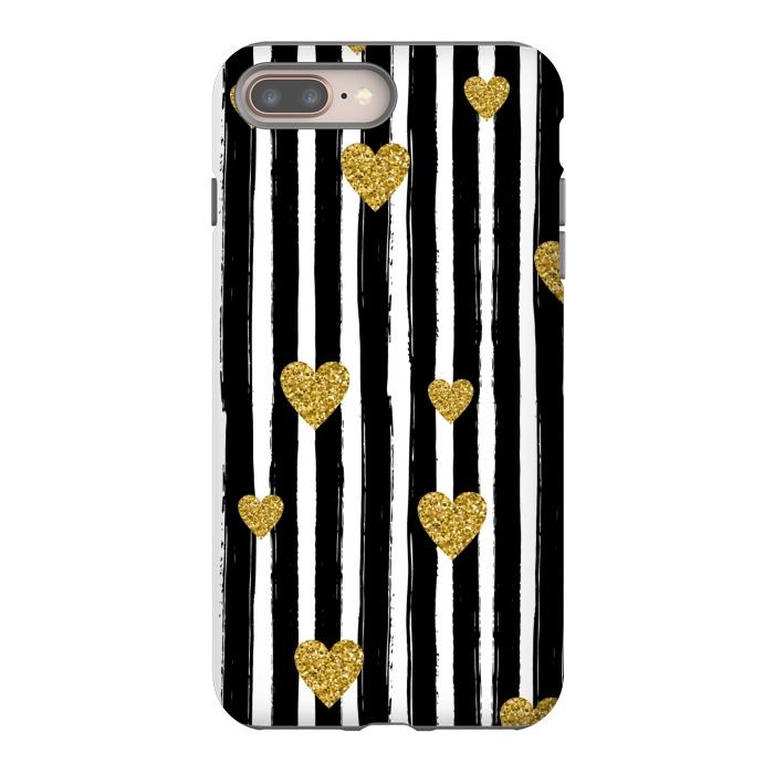 iPhone 7 plus StrongFit BLACK STRIPES WITH HEARTS by MALLIKA