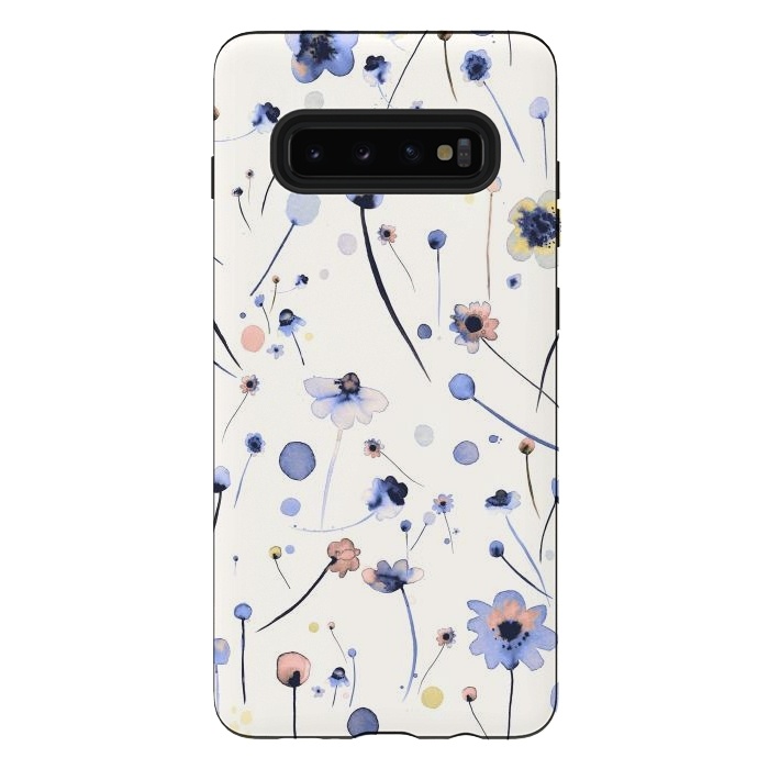Galaxy S10 plus StrongFit Blue Soft Flowers by Ninola Design
