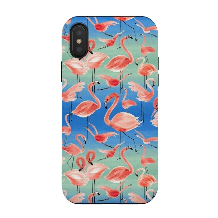 iPhone Xs / X StrongFit Pink Flamingos by Ninola Design