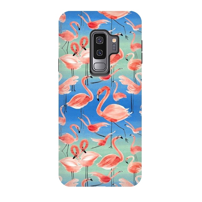 Galaxy S9 plus StrongFit Pink Flamingos by Ninola Design