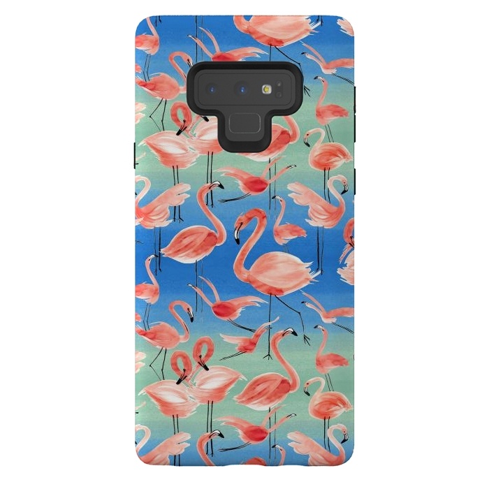 Galaxy Note 9 StrongFit Pink Flamingos by Ninola Design