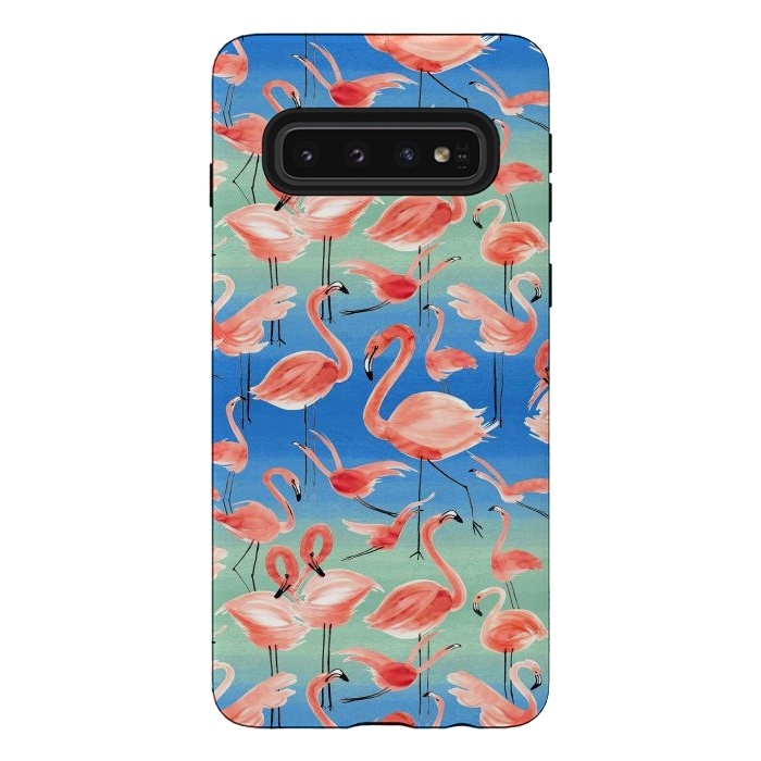 Galaxy S10 StrongFit Pink Flamingos by Ninola Design