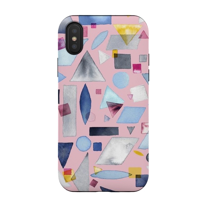 iPhone Xs / X StrongFit Geometric Pieces Pink by Ninola Design