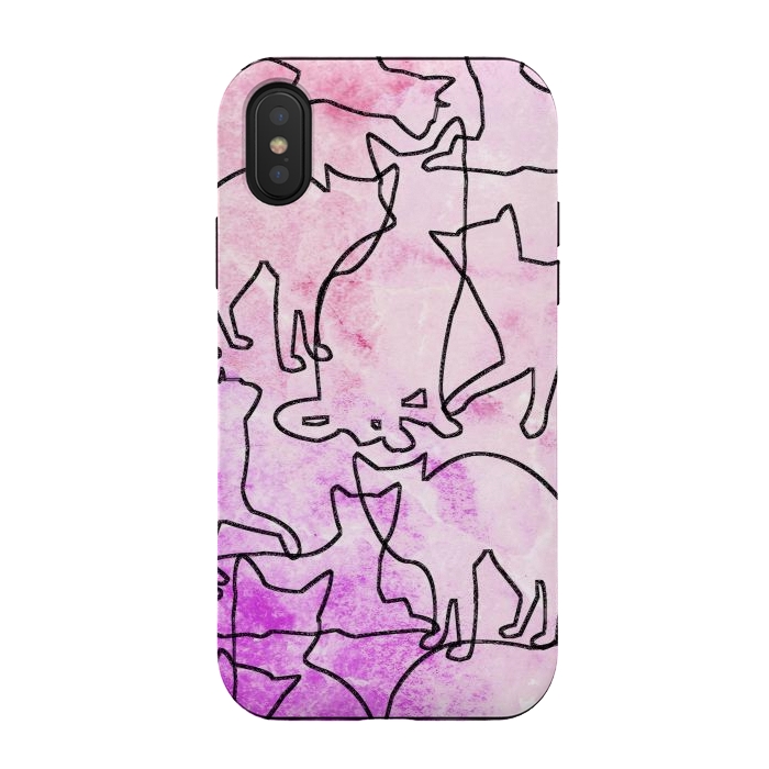 iPhone Xs / X StrongFit Line art tangled cats by Oana 