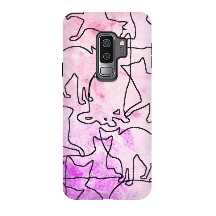 Galaxy S9 plus StrongFit Line art tangled cats by Oana 