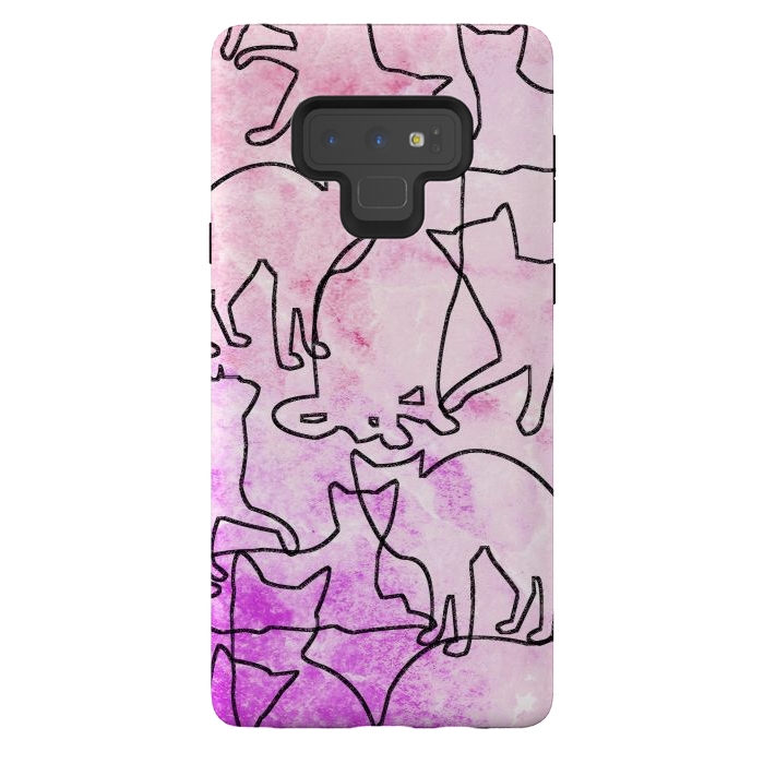 Galaxy Note 9 StrongFit Line art tangled cats by Oana 