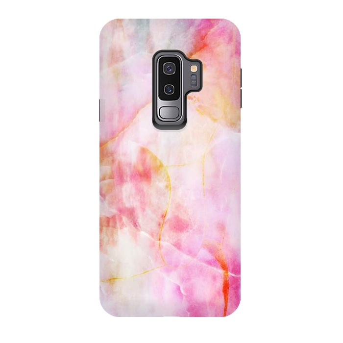 Galaxy S9 plus StrongFit Watercolor painted pink marble by Oana 