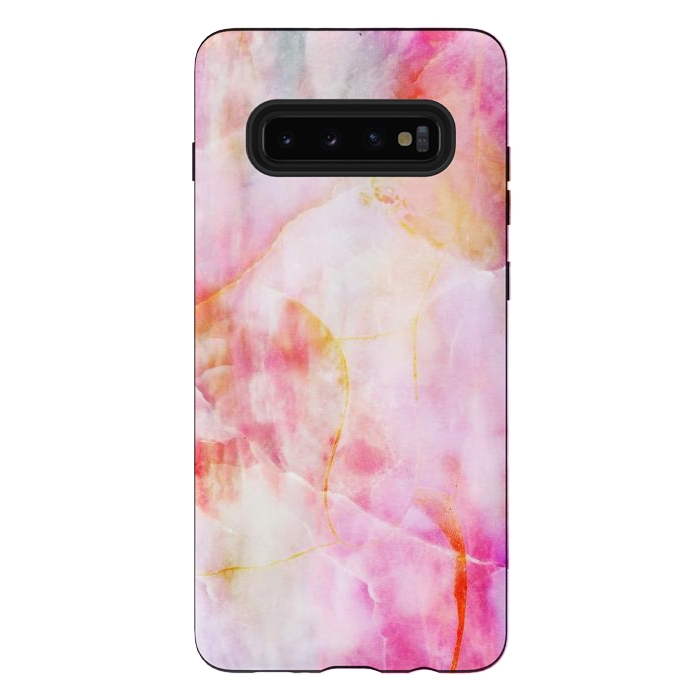 Galaxy S10 plus StrongFit Watercolor painted pink marble by Oana 
