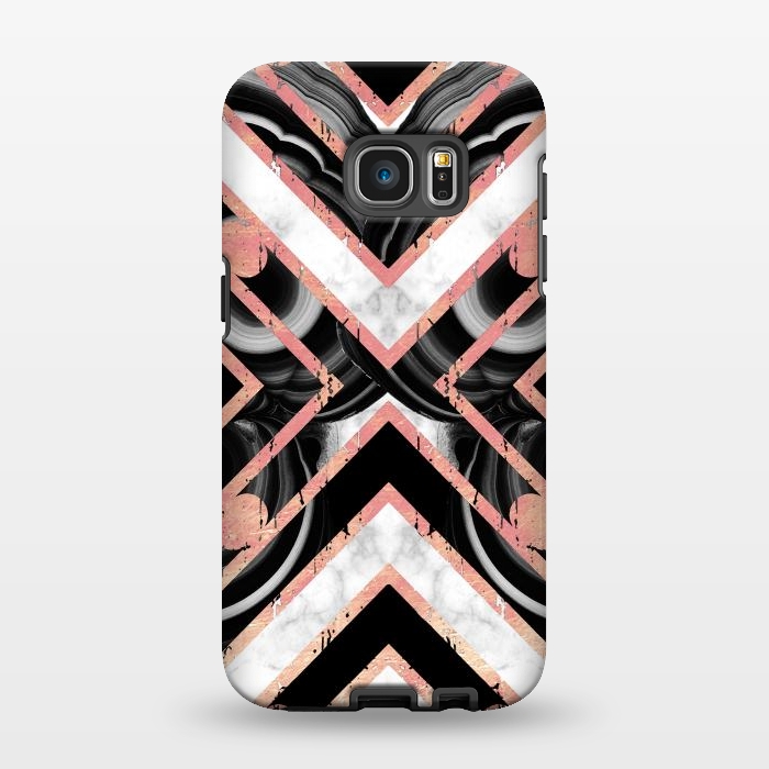 Galaxy S7 EDGE StrongFit Monochrome geometric marble tiles with golden contour by Oana 
