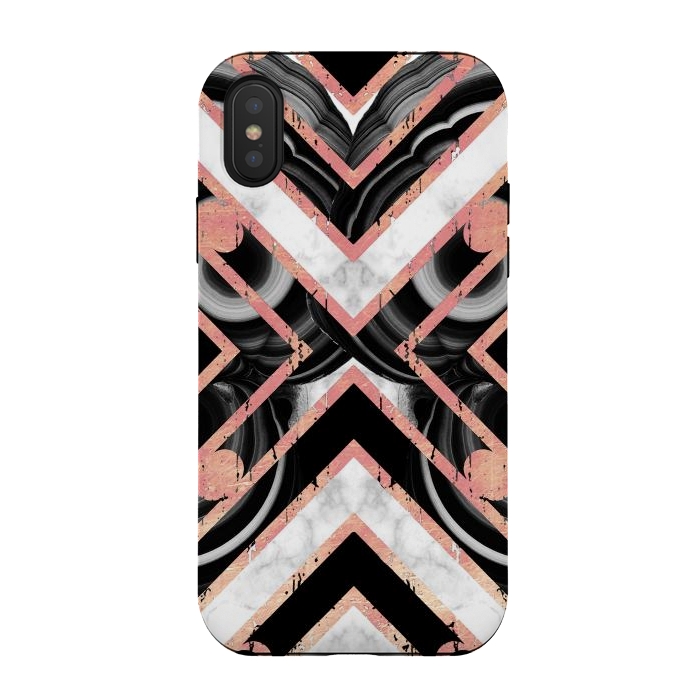 iPhone Xs / X StrongFit Monochrome geometric marble tiles with golden contour by Oana 