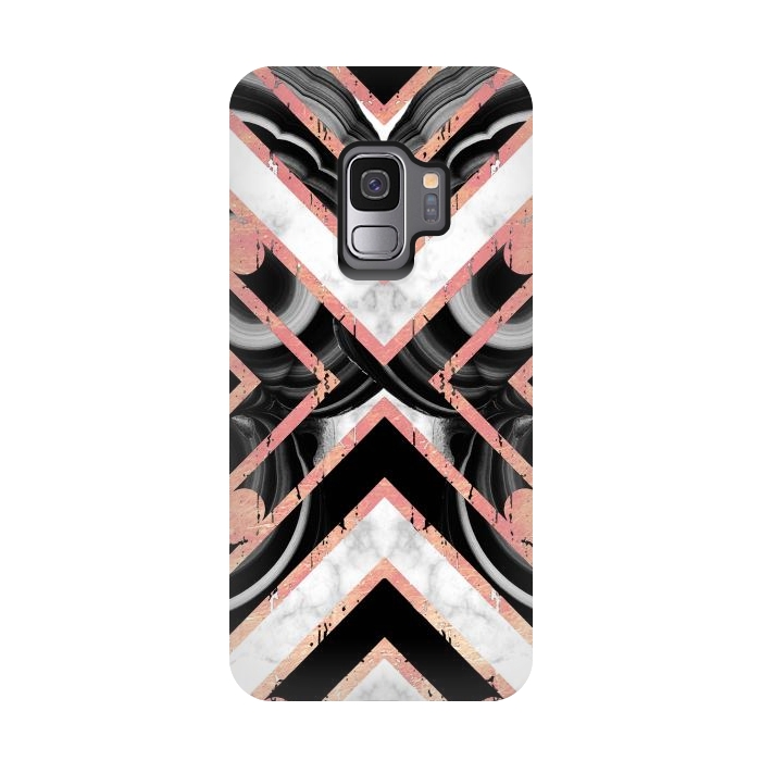 Galaxy S9 StrongFit Monochrome geometric marble tiles with golden contour by Oana 