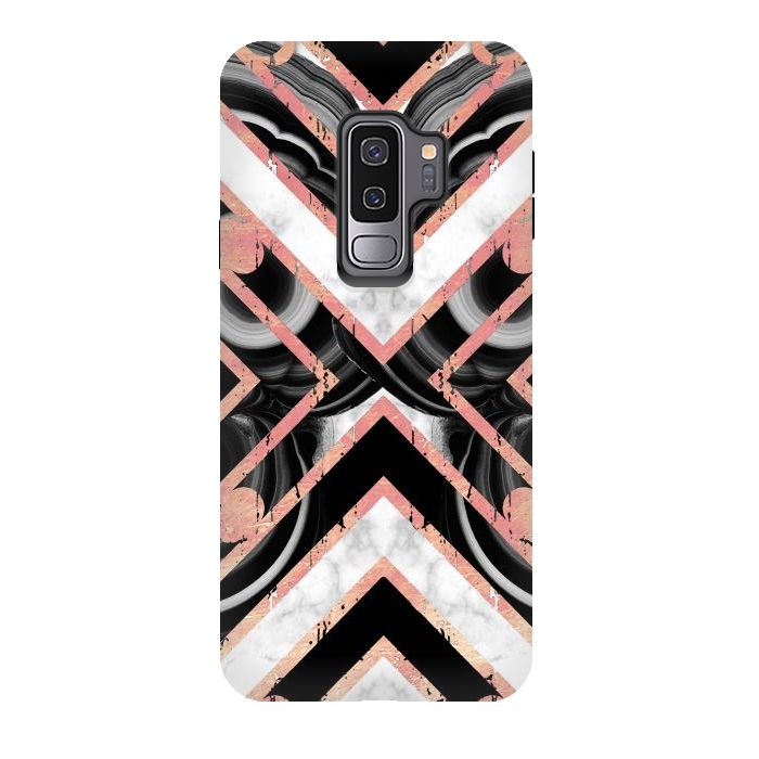 Galaxy S9 plus StrongFit Monochrome geometric marble tiles with golden contour by Oana 