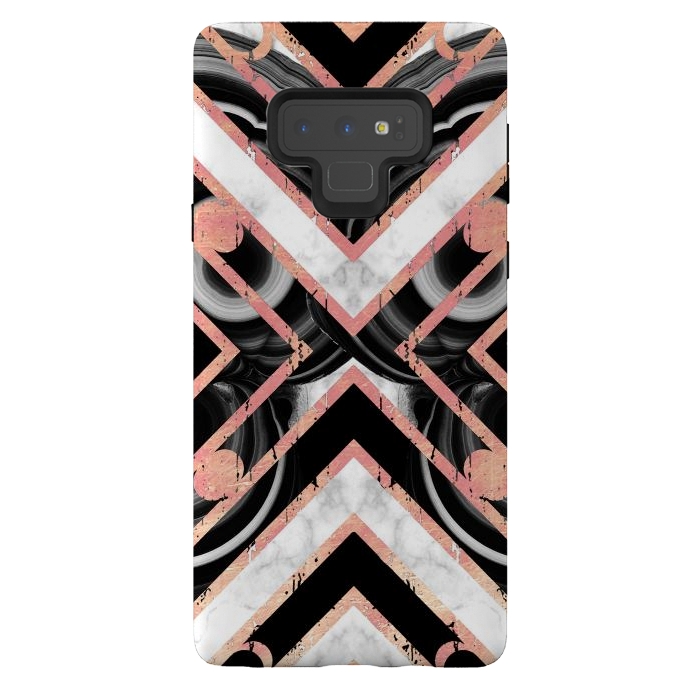 Galaxy Note 9 StrongFit Monochrome geometric marble tiles with golden contour by Oana 