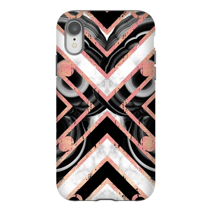 iPhone Xr StrongFit Monochrome geometric marble tiles with golden contour by Oana 
