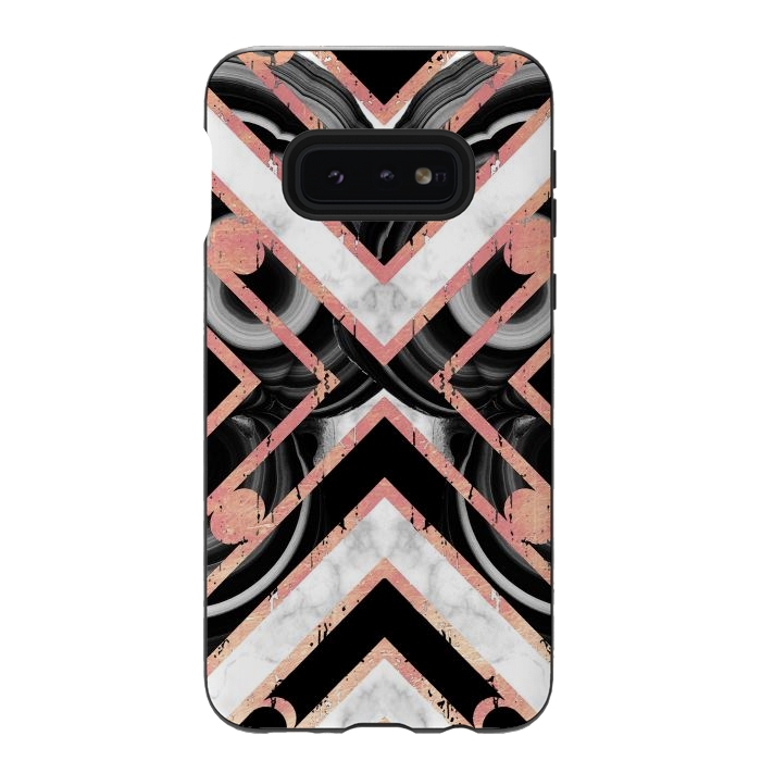 Galaxy S10e StrongFit Monochrome geometric marble tiles with golden contour by Oana 