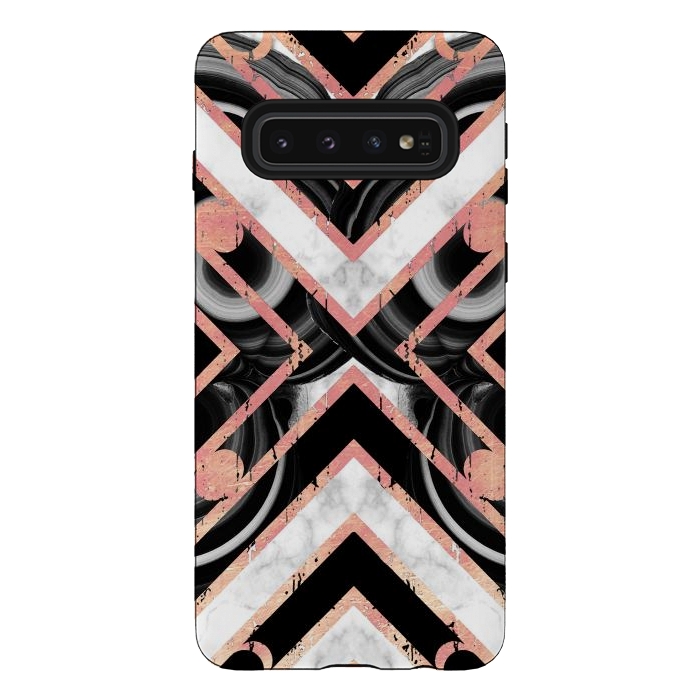 Galaxy S10 StrongFit Monochrome geometric marble tiles with golden contour by Oana 