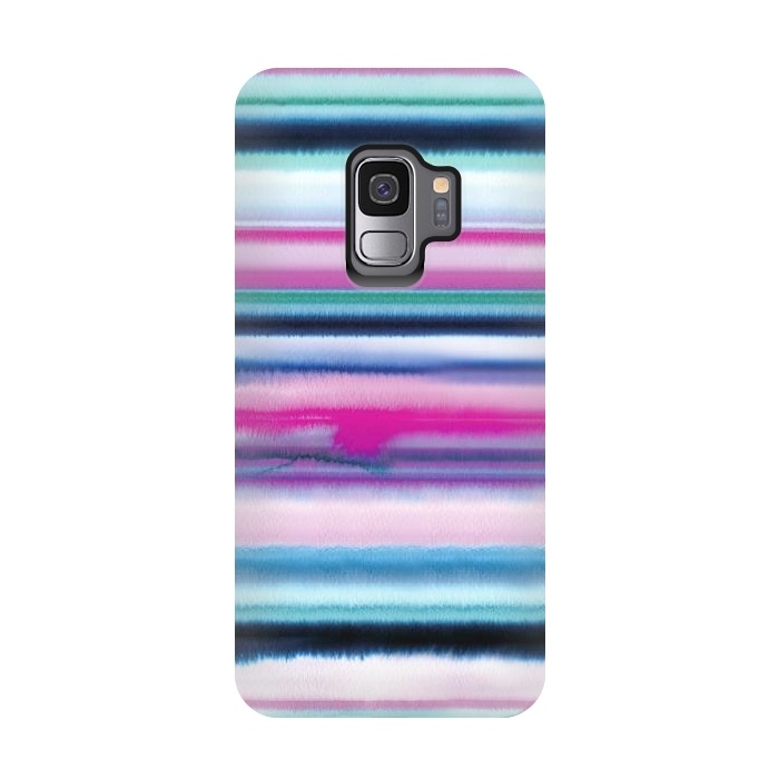 Galaxy S9 StrongFit Ombre Stripes Watercolor Pink by Ninola Design