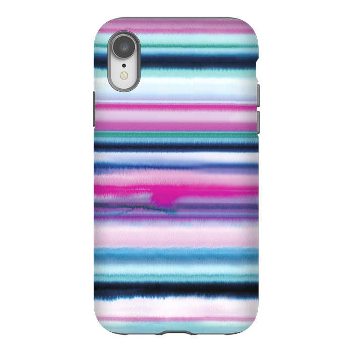 iPhone Xr StrongFit Ombre Stripes Watercolor Pink by Ninola Design