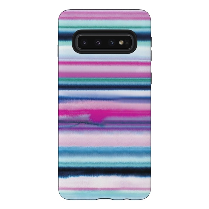 Galaxy S10 StrongFit Ombre Stripes Watercolor Pink by Ninola Design