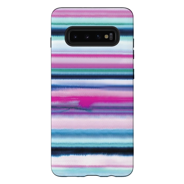 Galaxy S10 plus StrongFit Ombre Stripes Watercolor Pink by Ninola Design