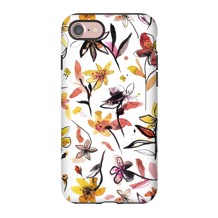 iPhone 7 StrongFit Ink Flowers Yellow by Ninola Design