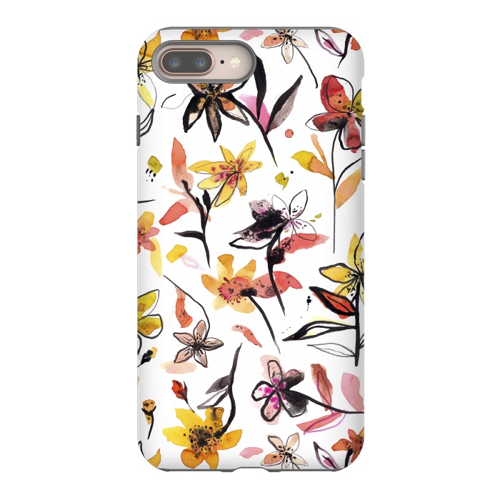 iPhone 7 plus StrongFit Ink Flowers Yellow by Ninola Design