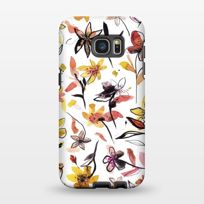 Galaxy S7 EDGE StrongFit Ink Flowers Yellow by Ninola Design
