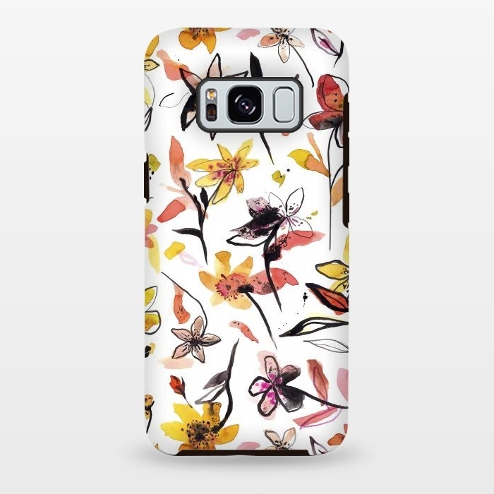 Galaxy S8 plus StrongFit Ink Flowers Yellow by Ninola Design