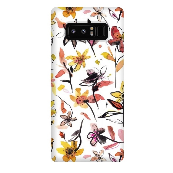 Galaxy Note 8 StrongFit Ink Flowers Yellow by Ninola Design