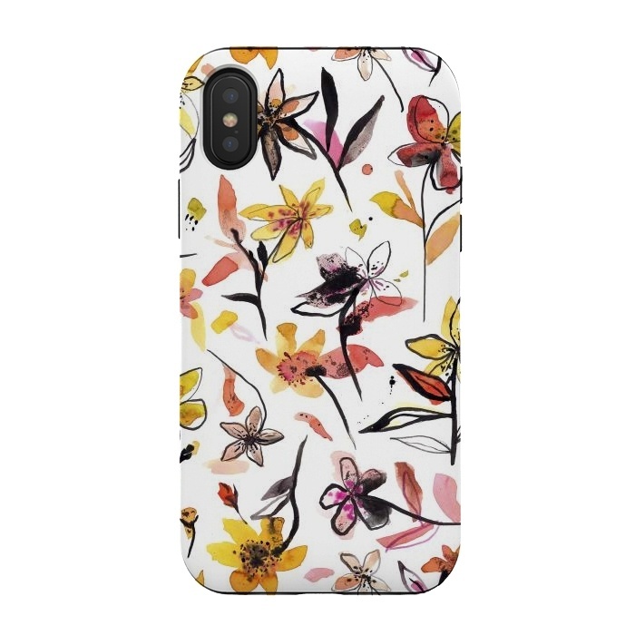 iPhone Xs / X StrongFit Ink Flowers Yellow by Ninola Design
