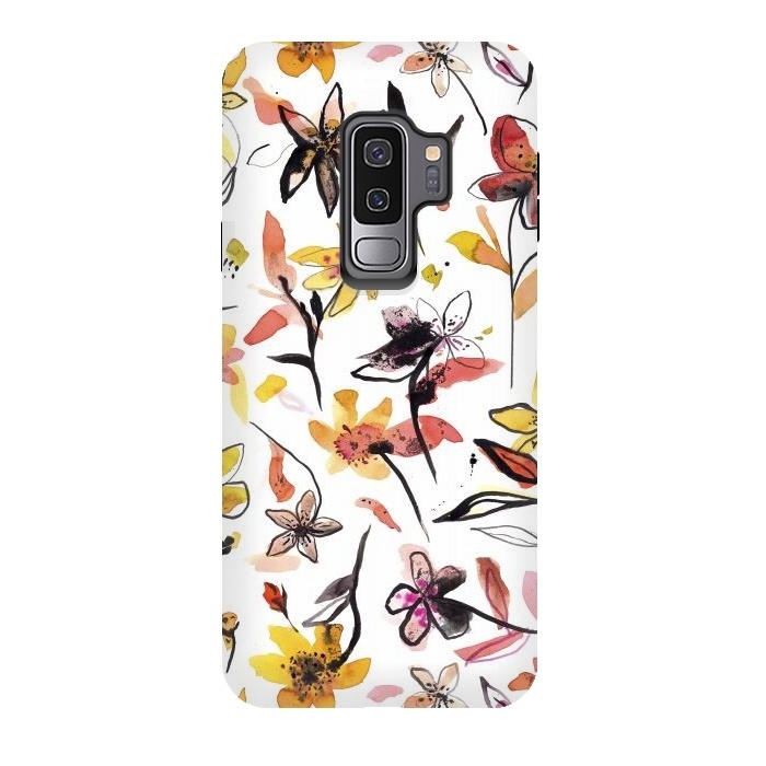 Galaxy S9 plus StrongFit Ink Flowers Yellow by Ninola Design